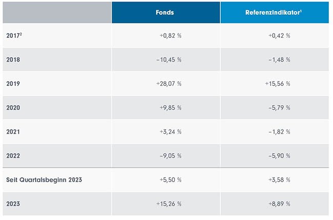 Wertentwicklung pro Kalenderjahr